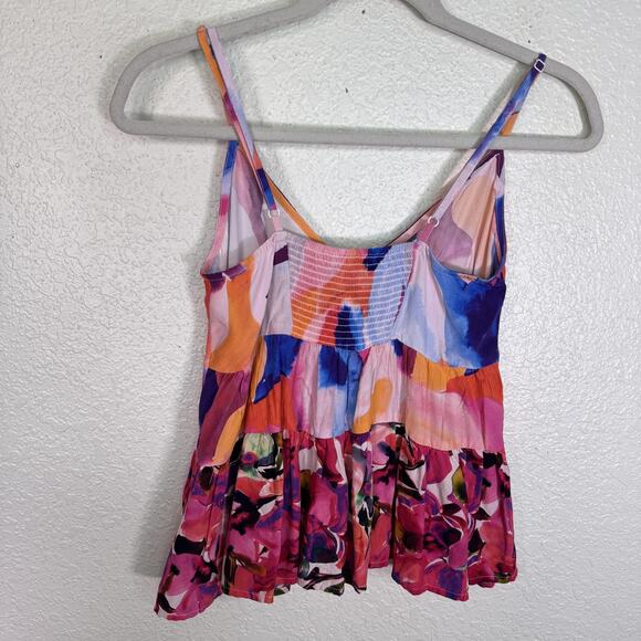 French Connection Top Womens 0 Multicolor Floral Abstract Peplum Cami Tank - Picture 2 of 10